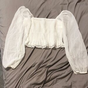 Hollister White Smocked Puff-Sleeve Crop Top